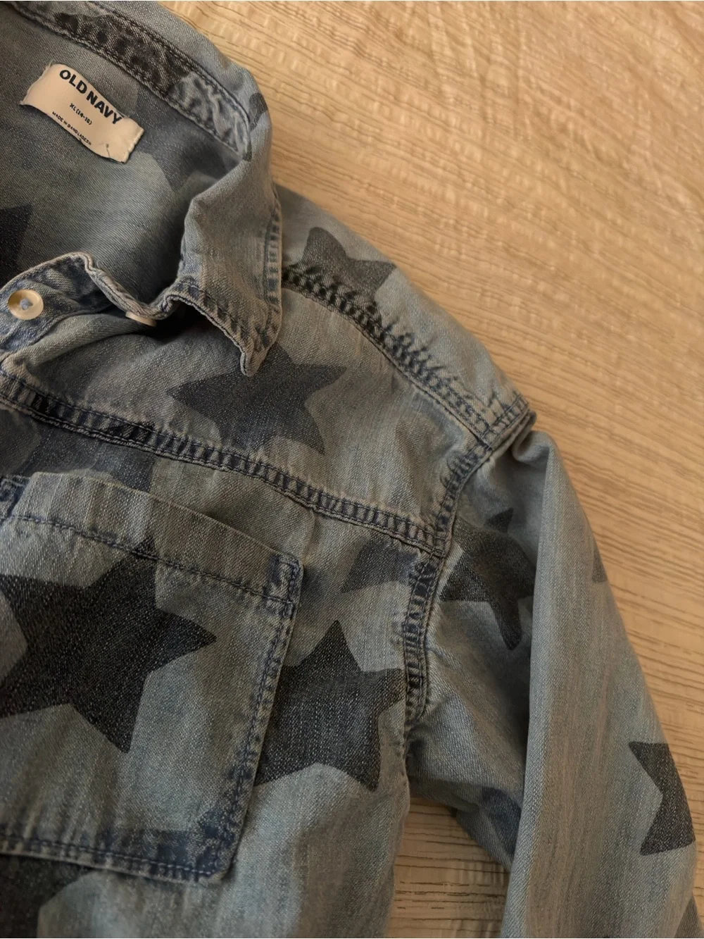 Girls Denim Star Button-Up Shirt - Light Blue